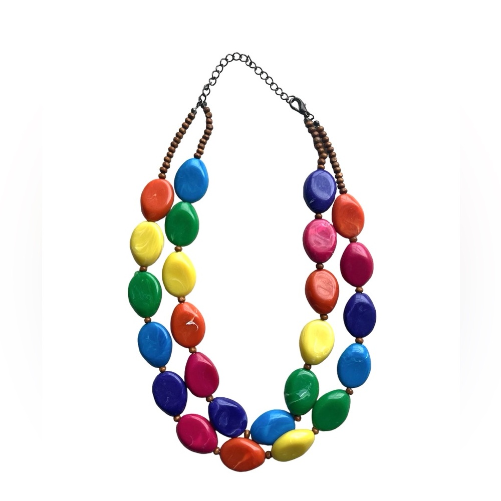 Vtg 70s Multicolor Double Stranded Boho Necklace